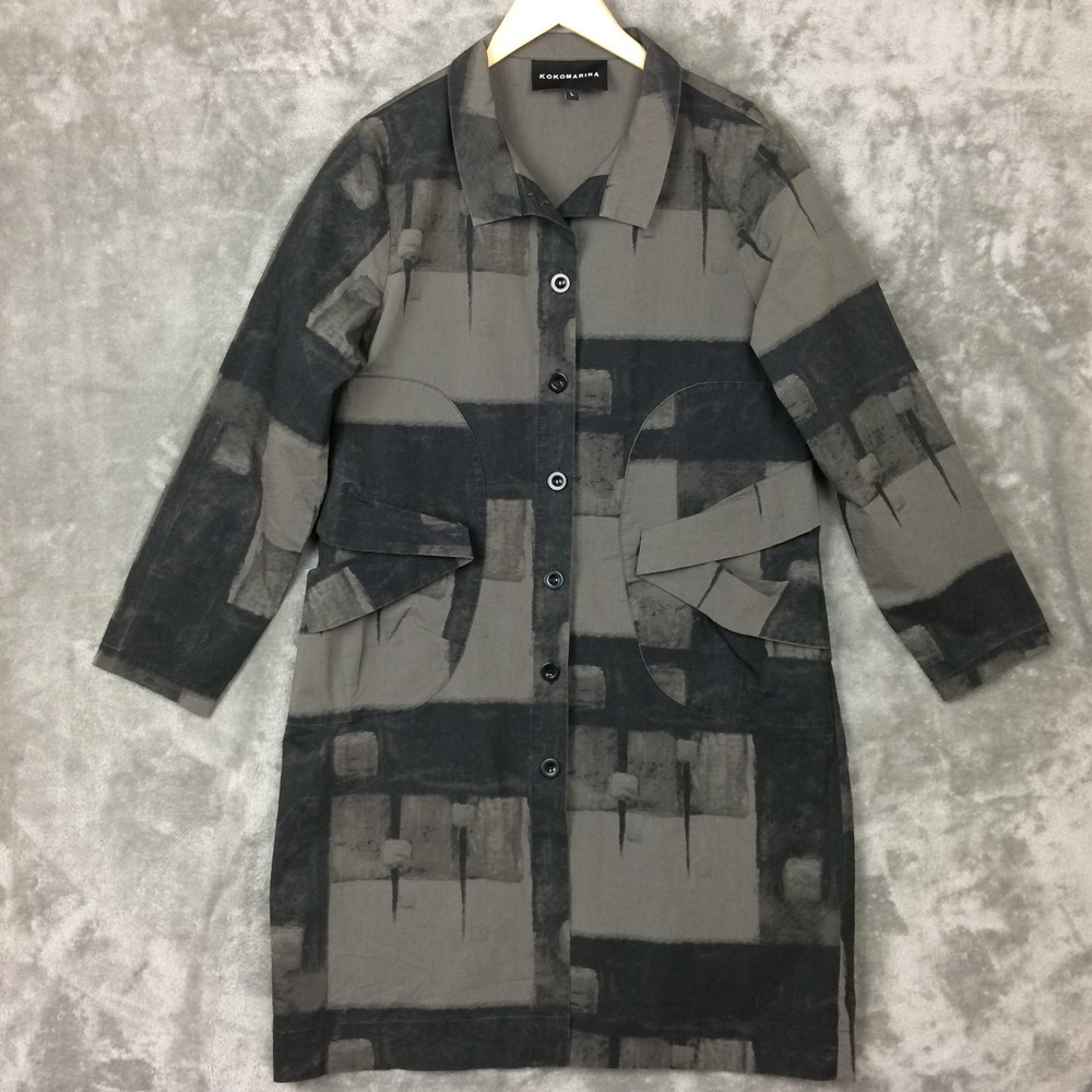 Kokomarina Longline Shirt Jacket Womens L Lagenlook Pockets Art Avant Garde Grey